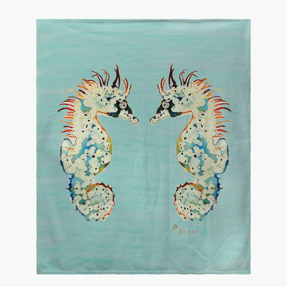 Aqua Betsy's Seahorses Throw. Picture 1