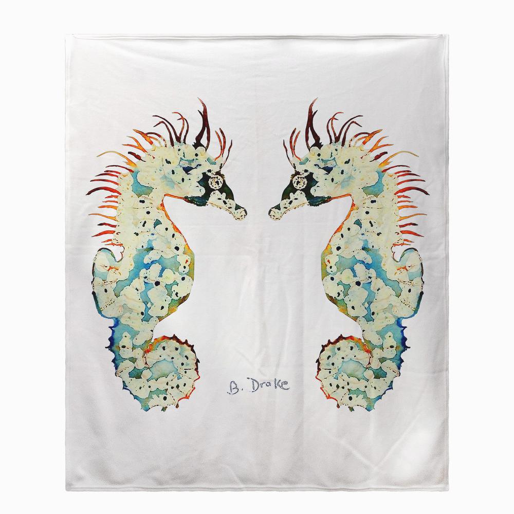 Betsy's Seahorses on White Throw. Picture 1
