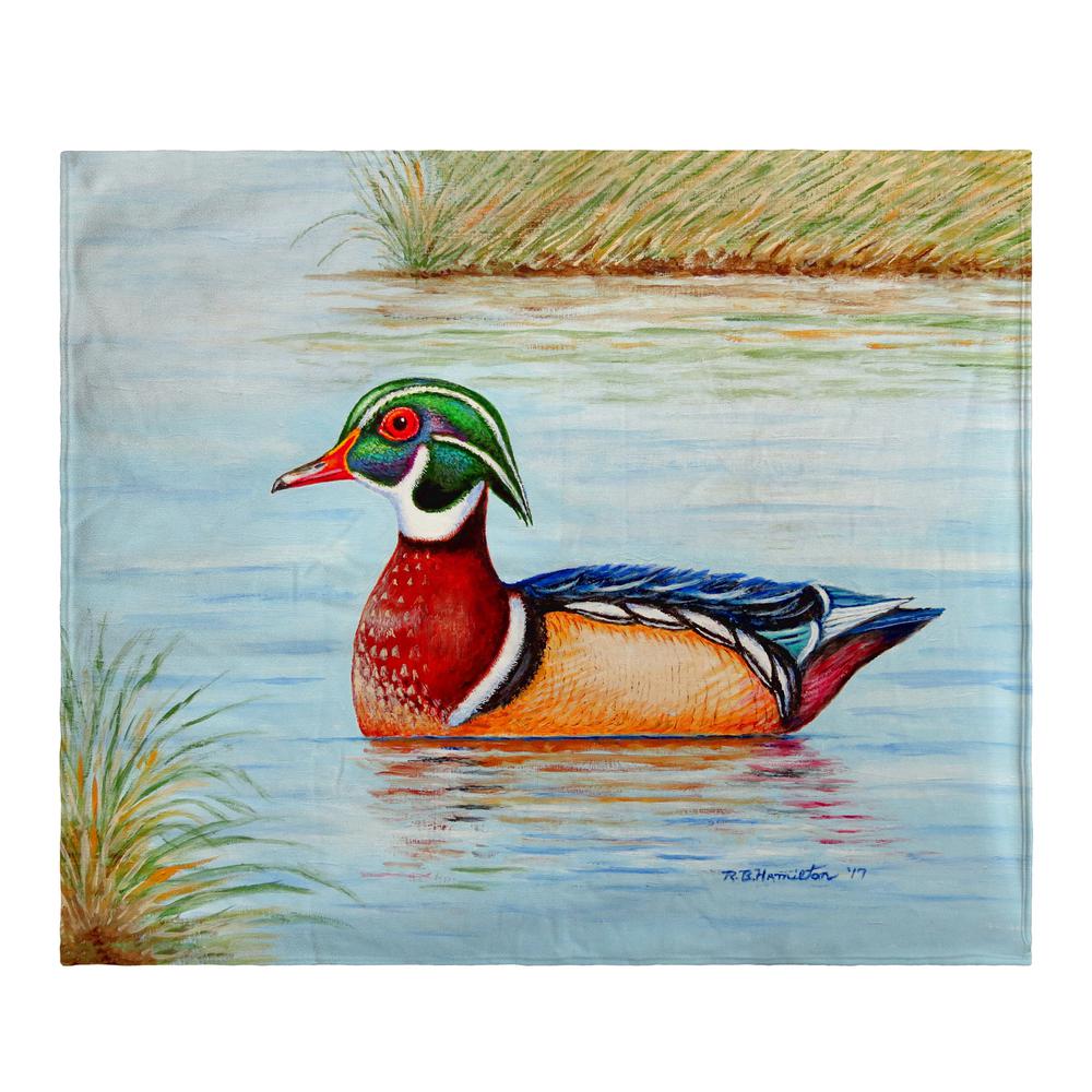 Male Wood Duck Fleece Throw. Picture 1