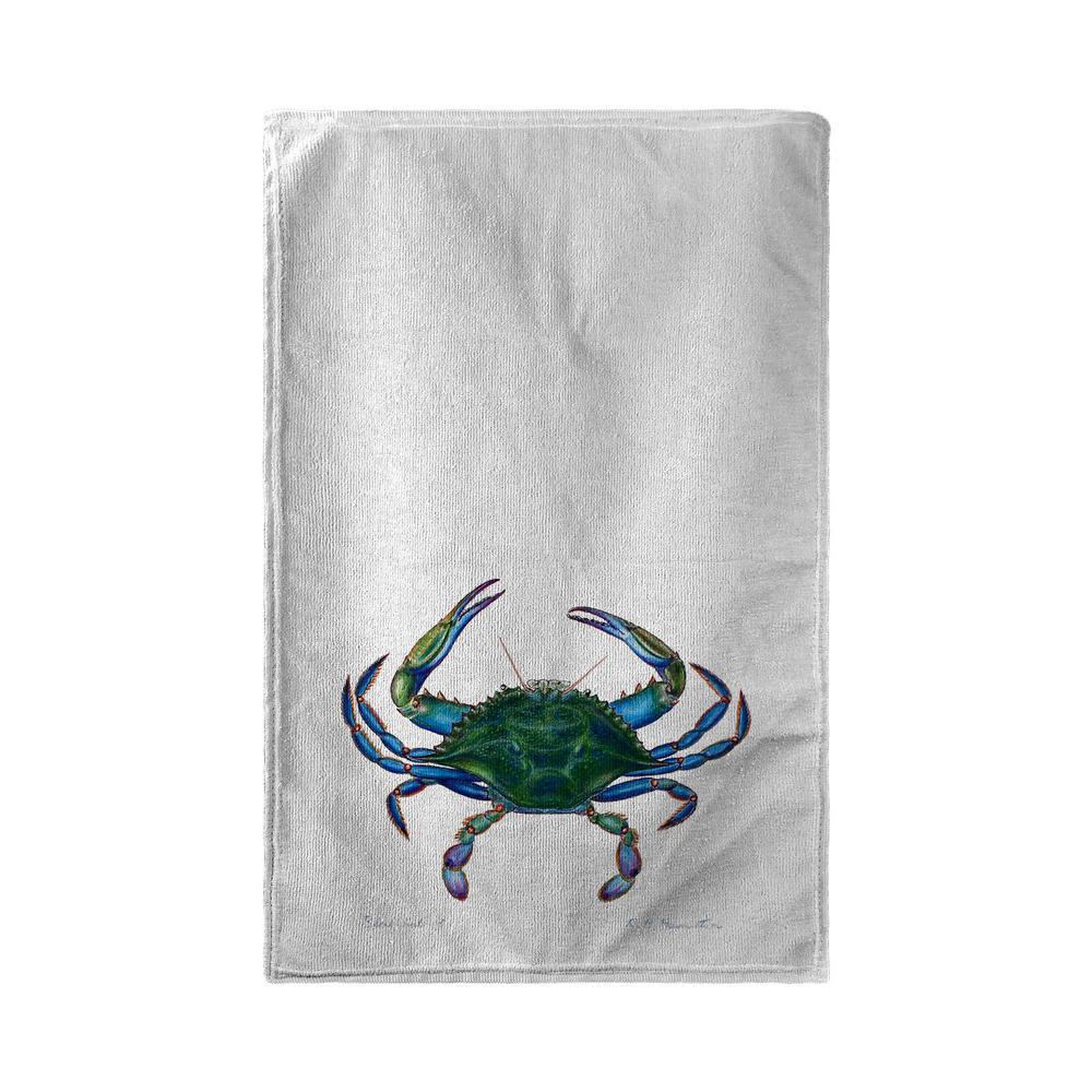 Male Blue Crab Beach Towel White. Picture 1
