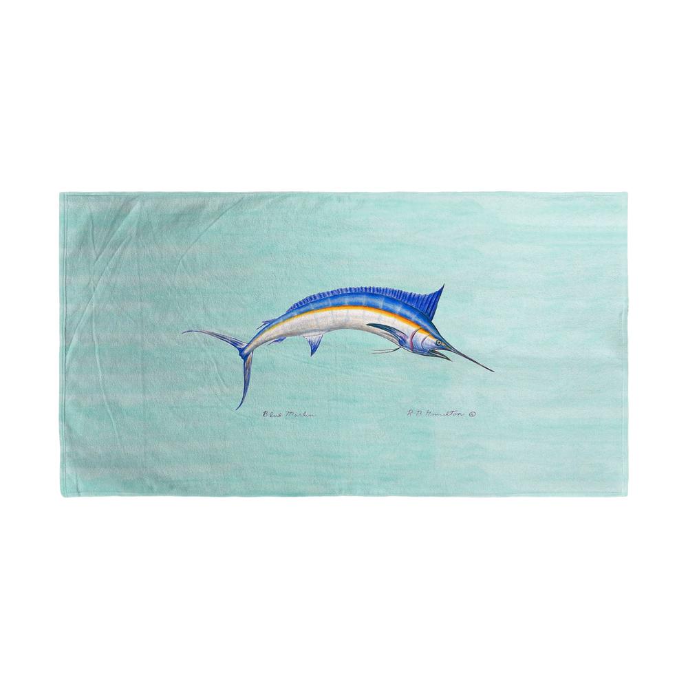 Blue Marlin on Teal Beach Towel. Picture 1