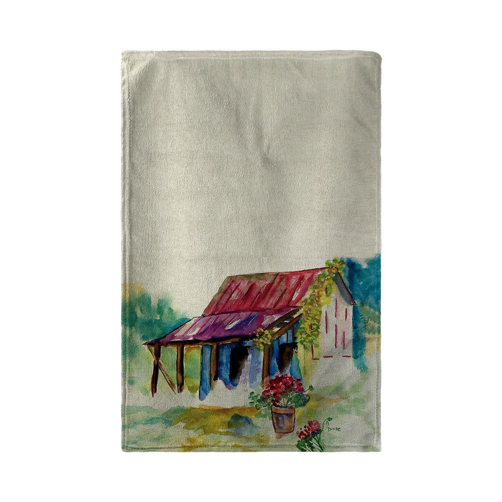 Barn & Geranium Beach Towel. Picture 1
