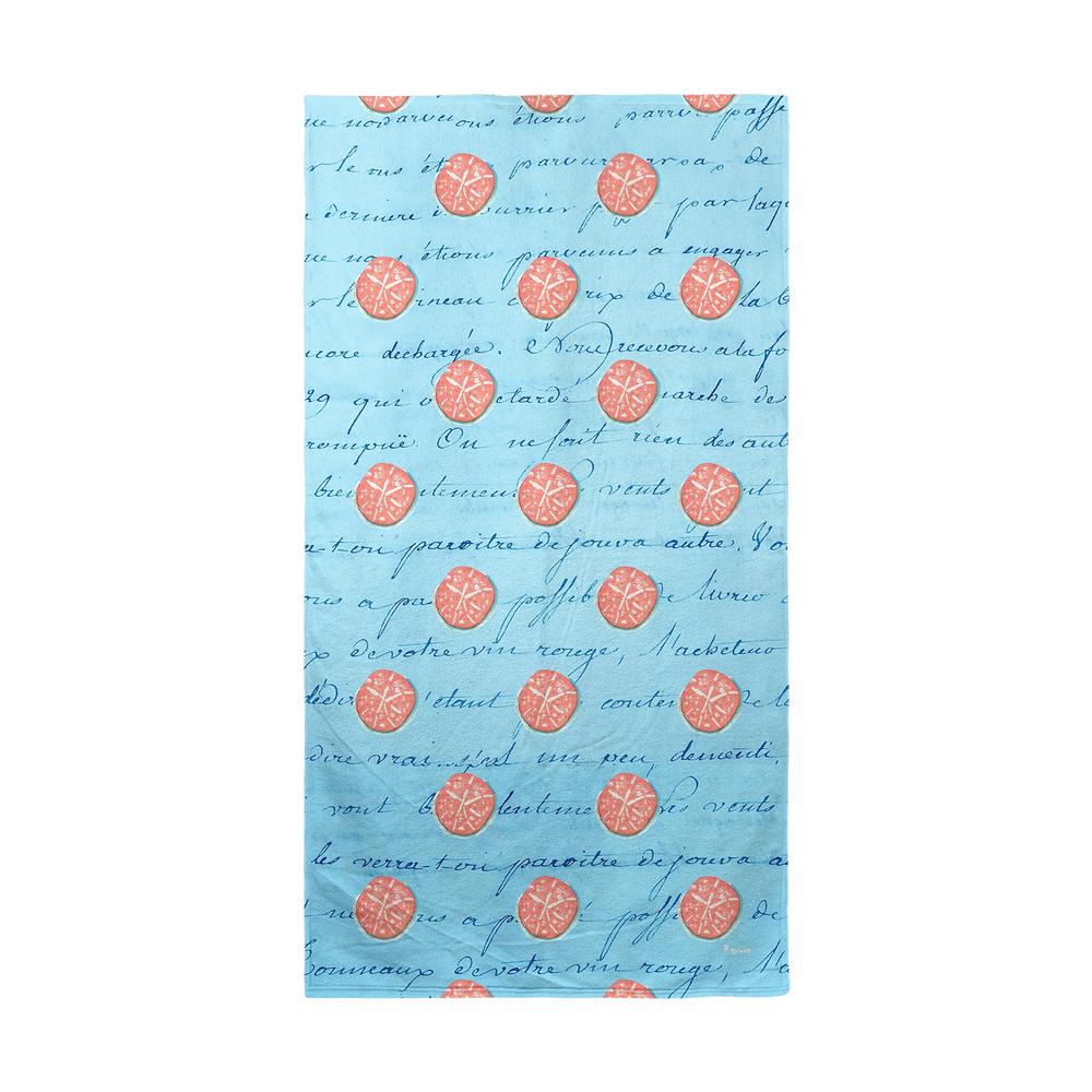 Coral Sand Dollar Ble Script Beach Towel. Picture 1