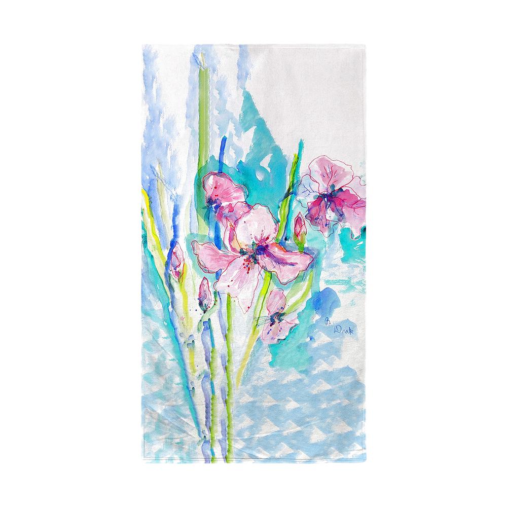 Pink Iris Beach Towel. Picture 1