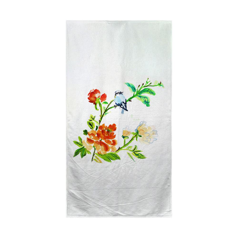 Blue Bird & Flowers Beach Towel. Picture 1