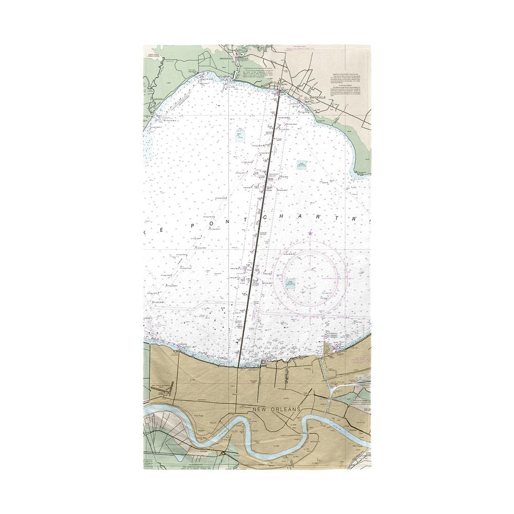 Lake Pontchartrain and Majrepas, LA Nautical Map Beach Towel. Picture 1
