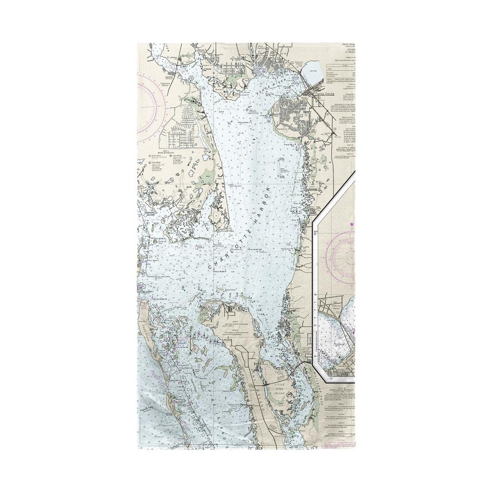 Charlotte Harbor, FL Nautical Map Beach Towel. Picture 1