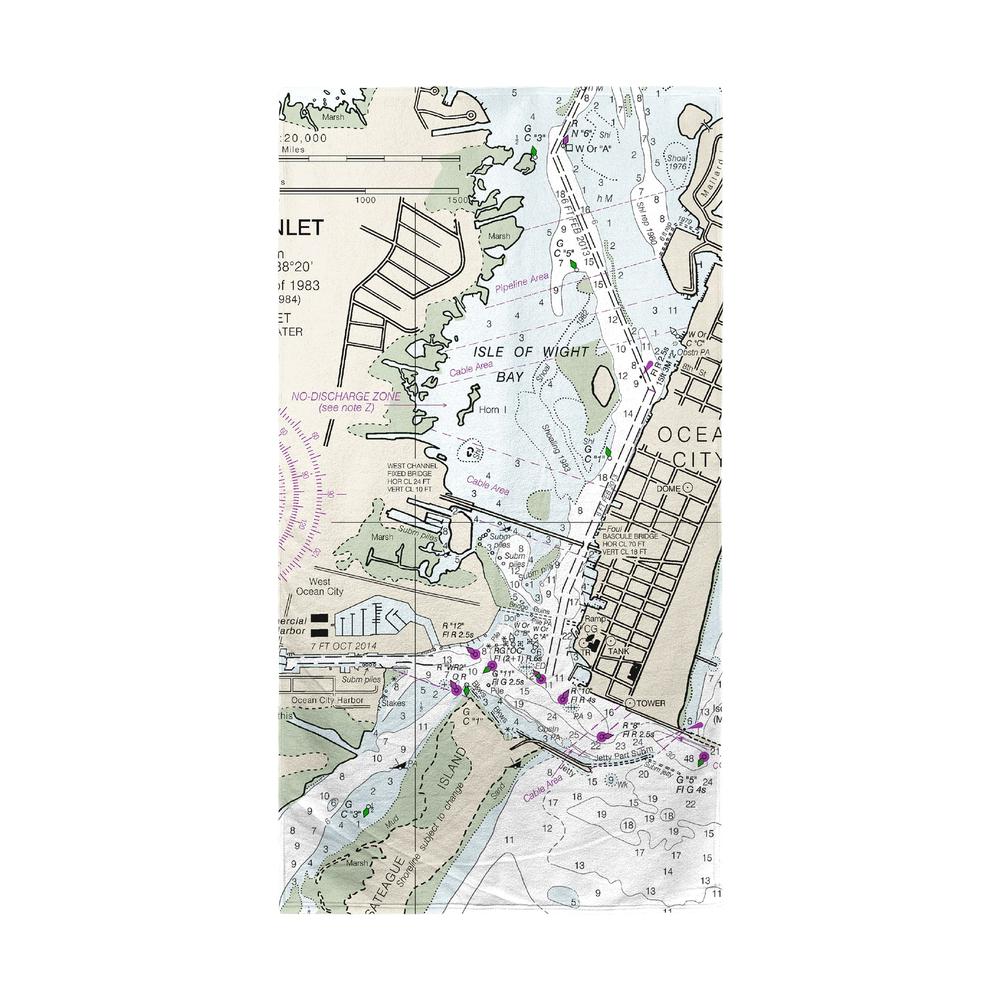 Ocean City Inlet, VA Nautical Map Beach Towel. Picture 1