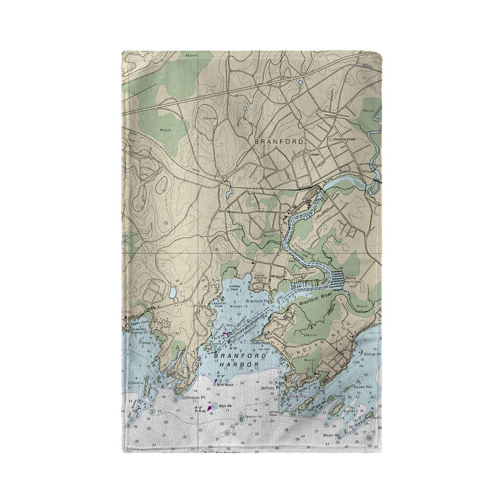 Branford Harbor, CT Nautical Map Beach Towel. Picture 1