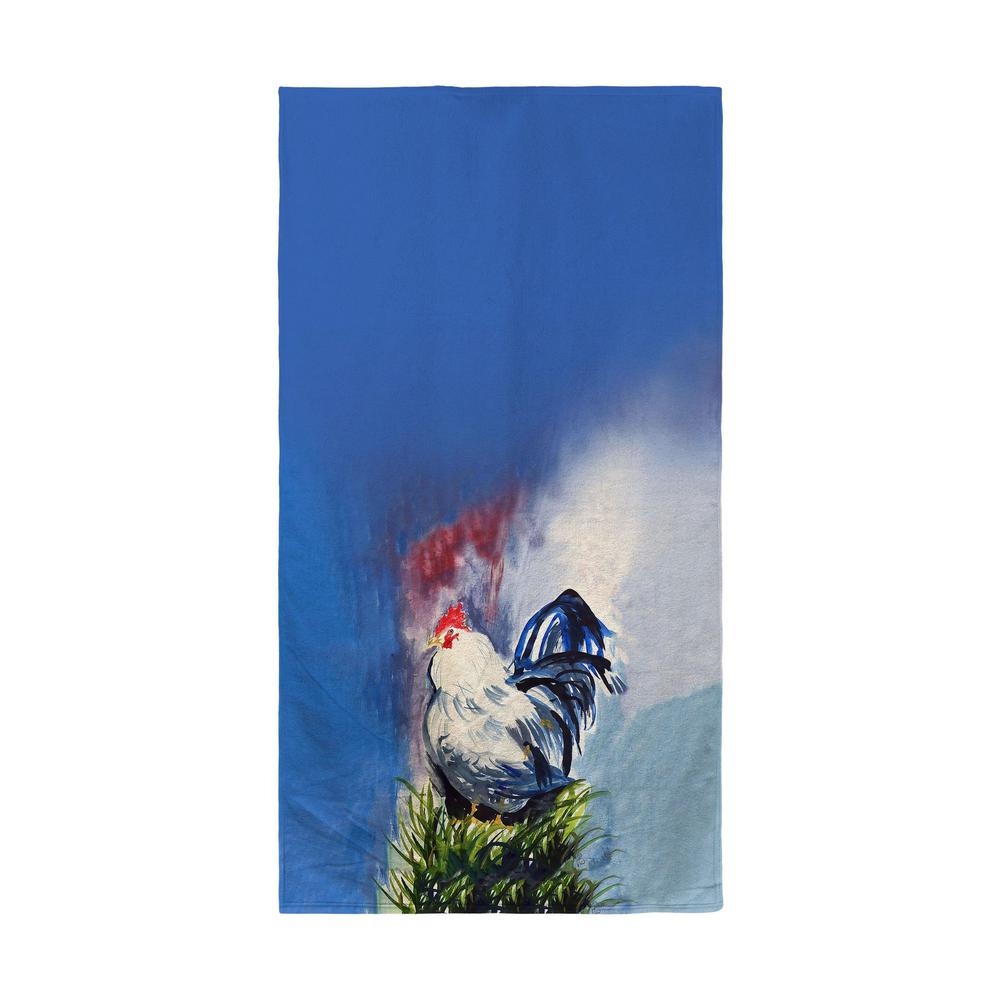 Blue & White Rooster Beach Towel. Picture 1