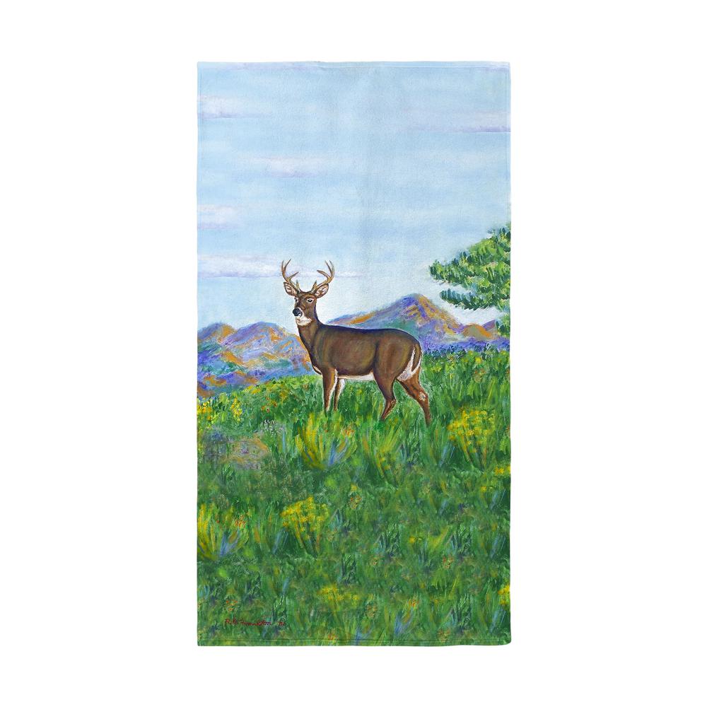 Deer in Mountains Beach Towel. Picture 1