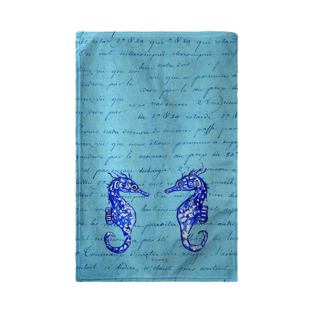 Blue Sea Horses Beach Towel. Picture 1
