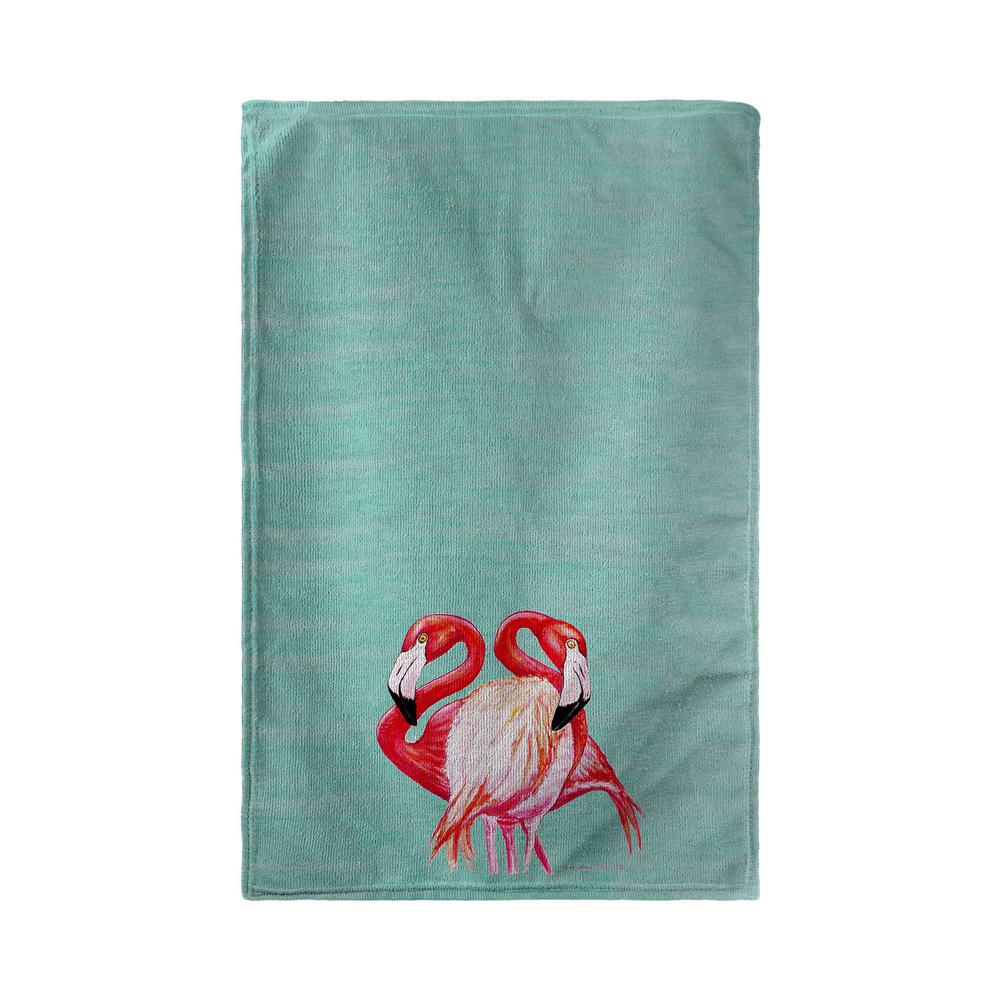 Two Flamingos - Aqua Beach Towel. Picture 1