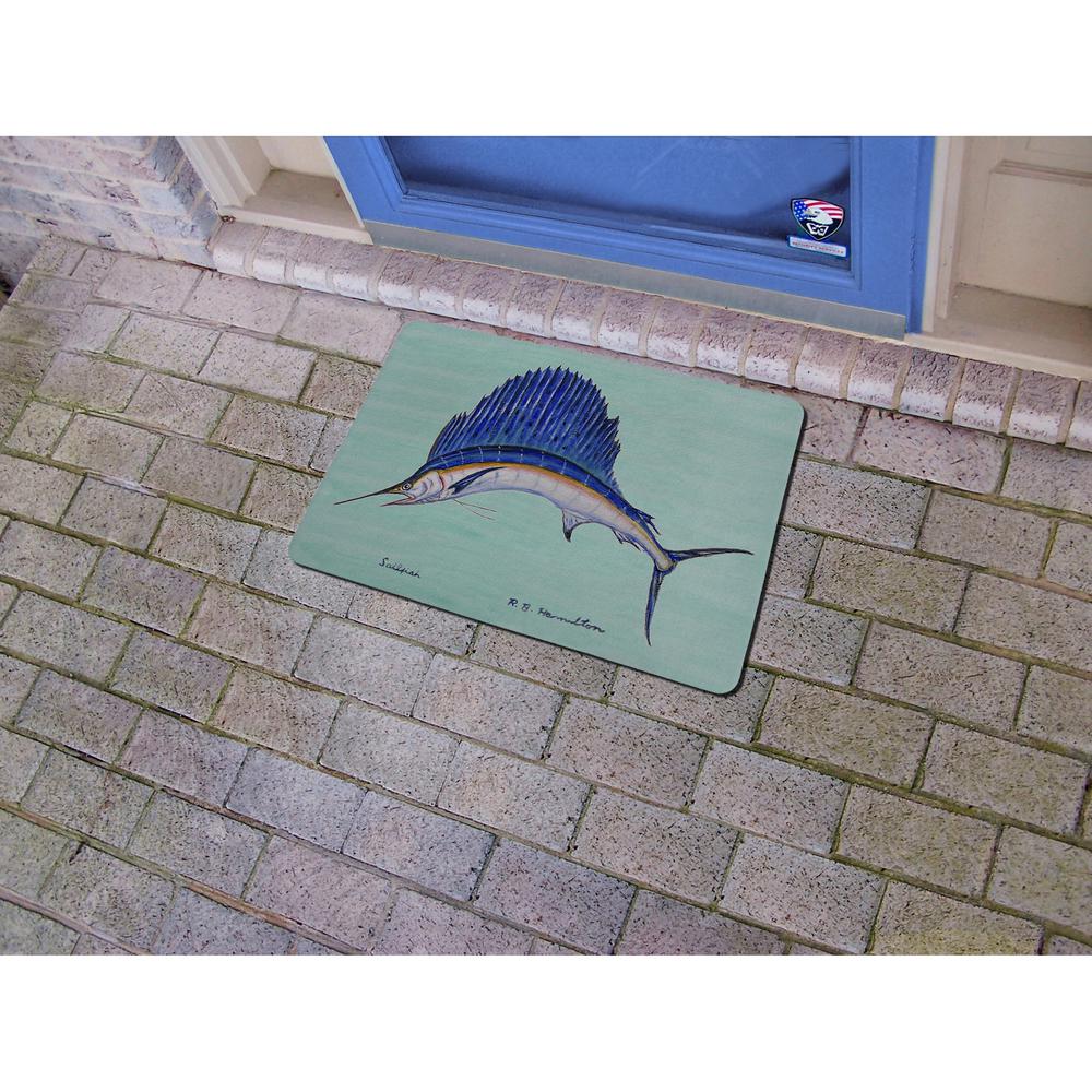 Sailfish on Teal Door Mat 18x26. Picture 2