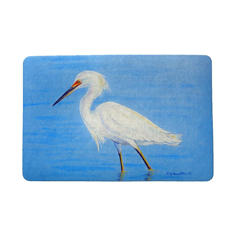 Stalking Snowy Egret Door Mat 18"x26". Picture 1