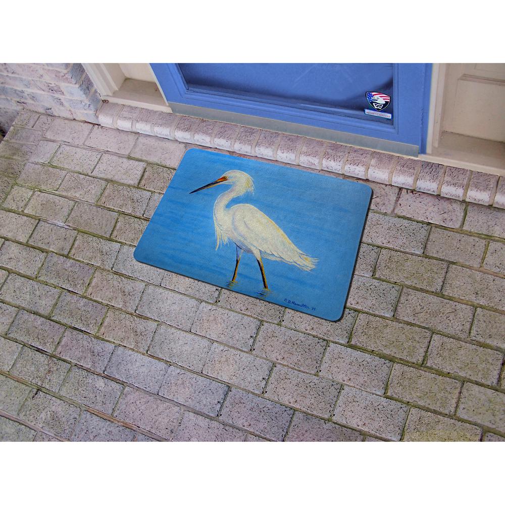 Stalking Snowy Egret Door Mat 18"x26". Picture 2