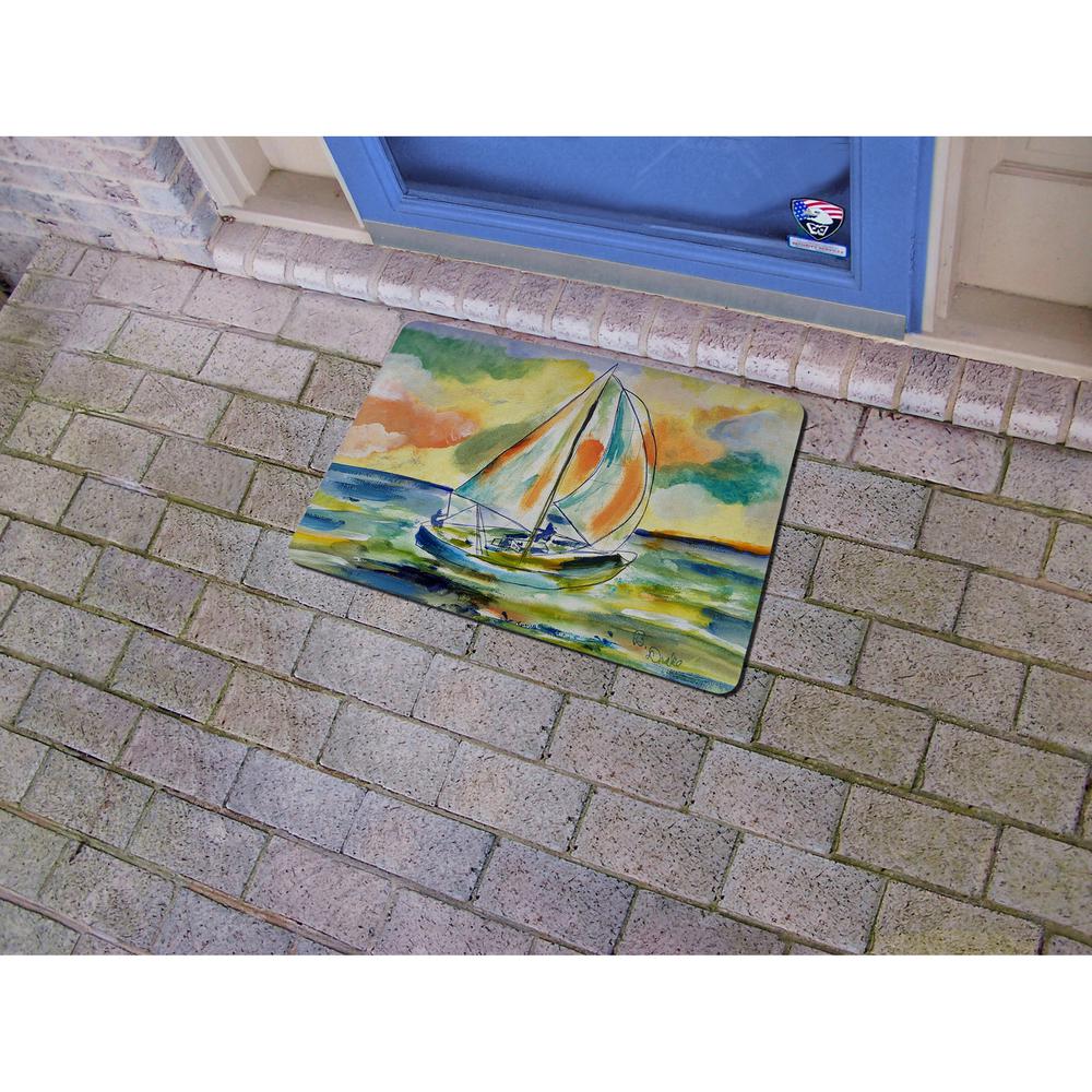 Orange Sailboat Small Door Mat. Picture 2