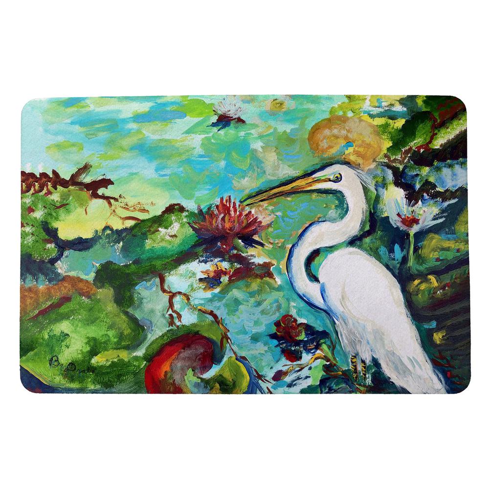 Egret and Waterlilies Small Door Mat. Picture 1