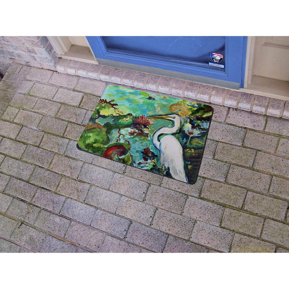 Egret and Waterlilies Small Door Mat. Picture 2