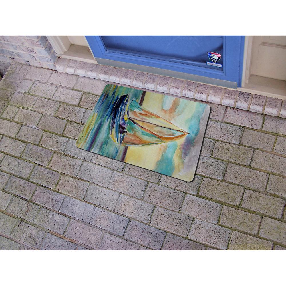 Teal Sailboat Small Door Mat. Picture 2