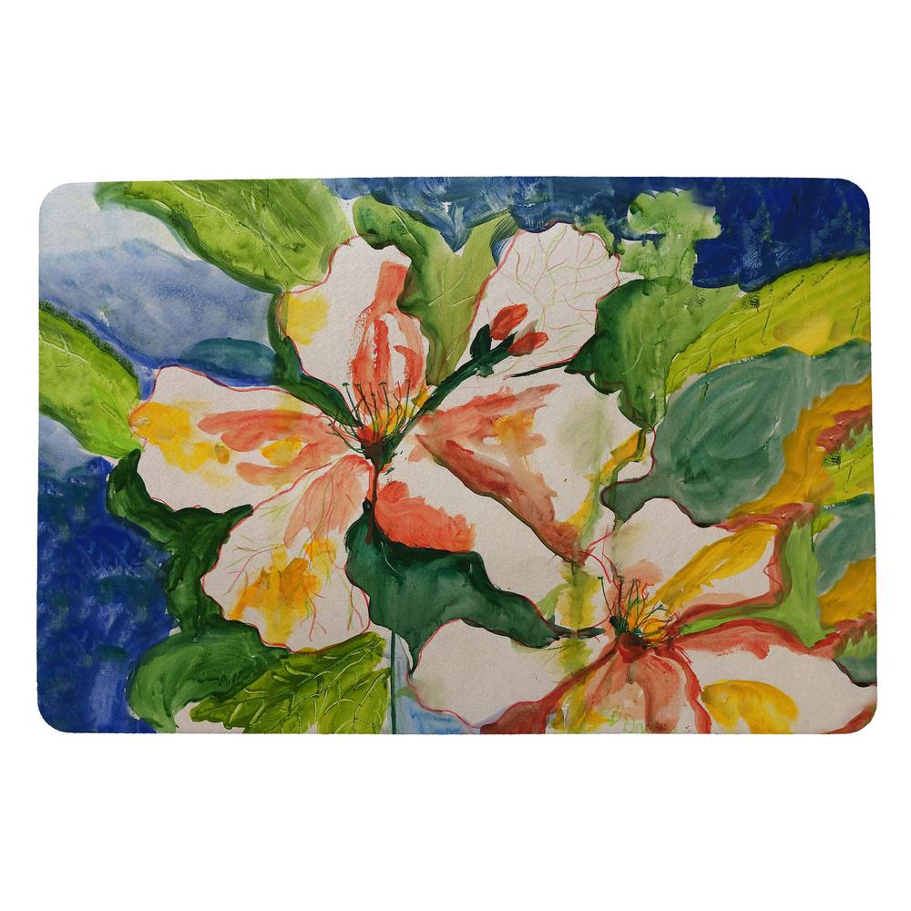 White Hibiscus Door Mat 18x26. Picture 1