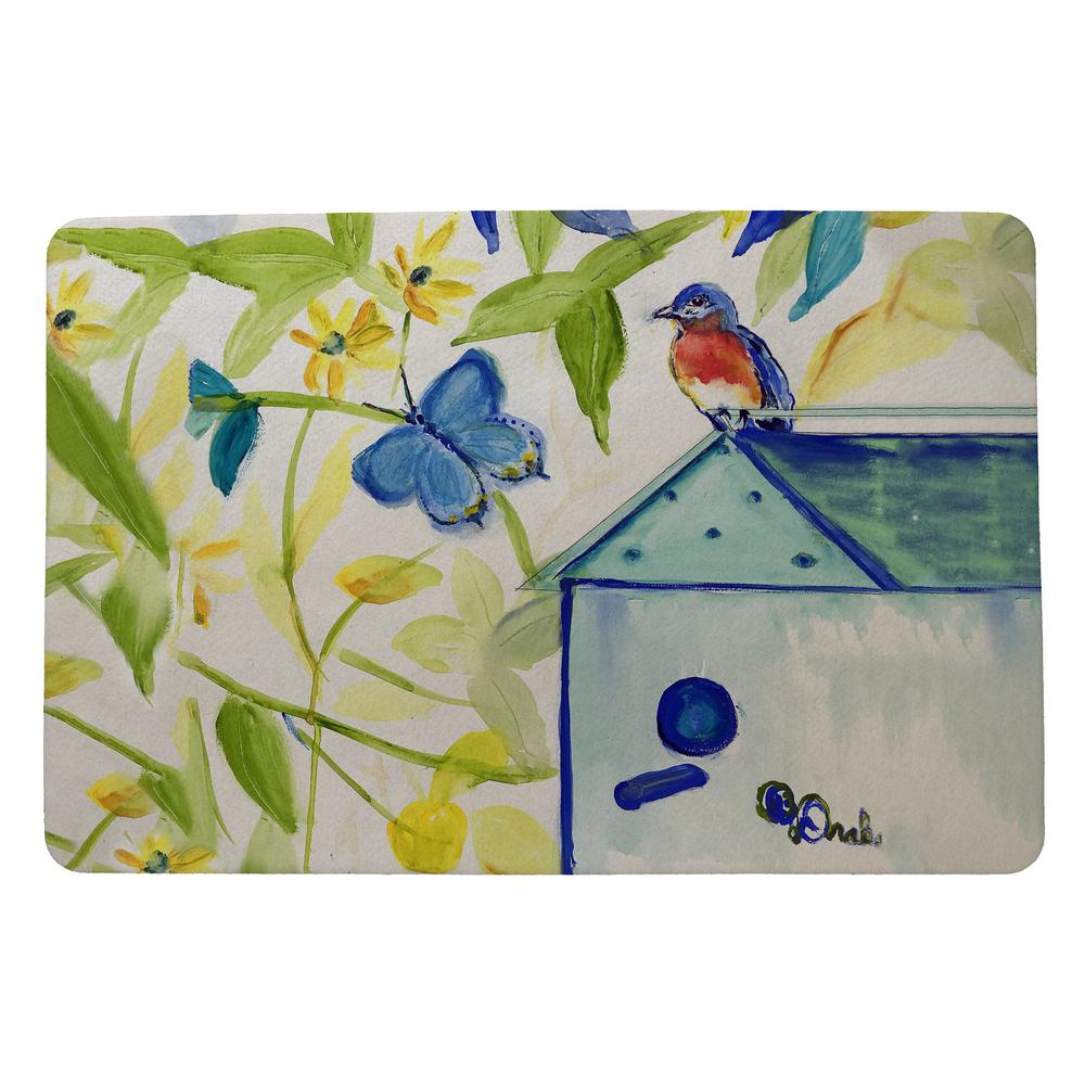 Blue Bird House Door Mat 18x26. Picture 1