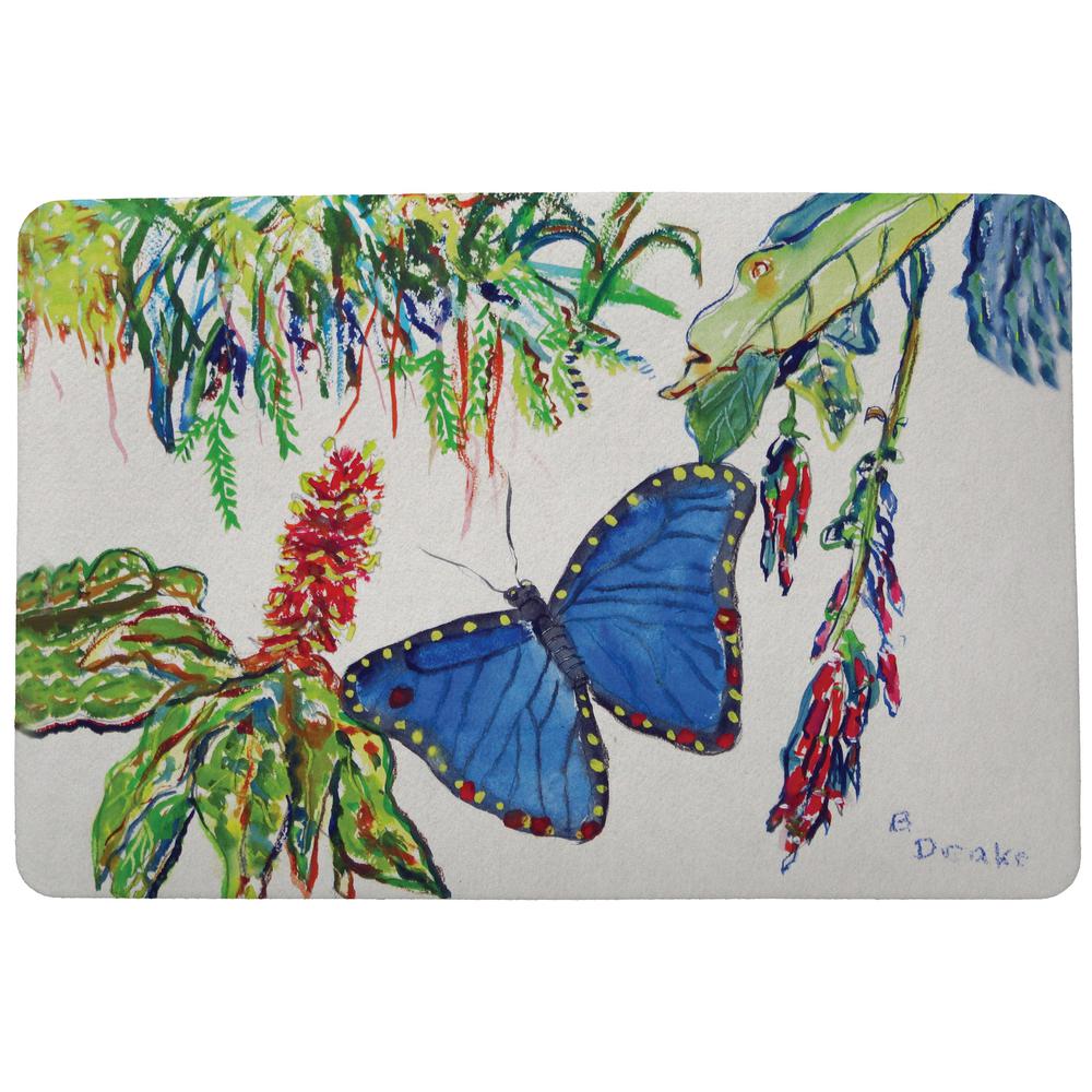 Morpho & Flowers Door Mat 18x26. Picture 1