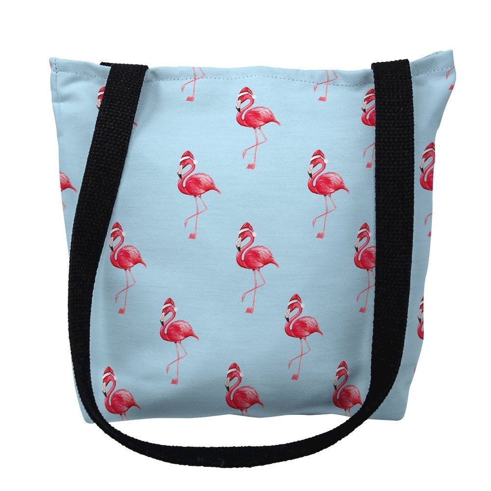 Flamingo Santa Tiled Large Tote Bag 18x18. Picture 1