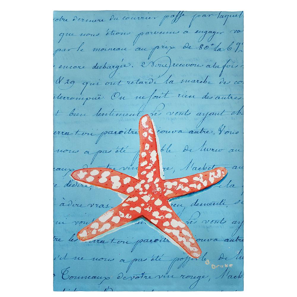 Coral Starfish Blue Script Guest Towel. Picture 1