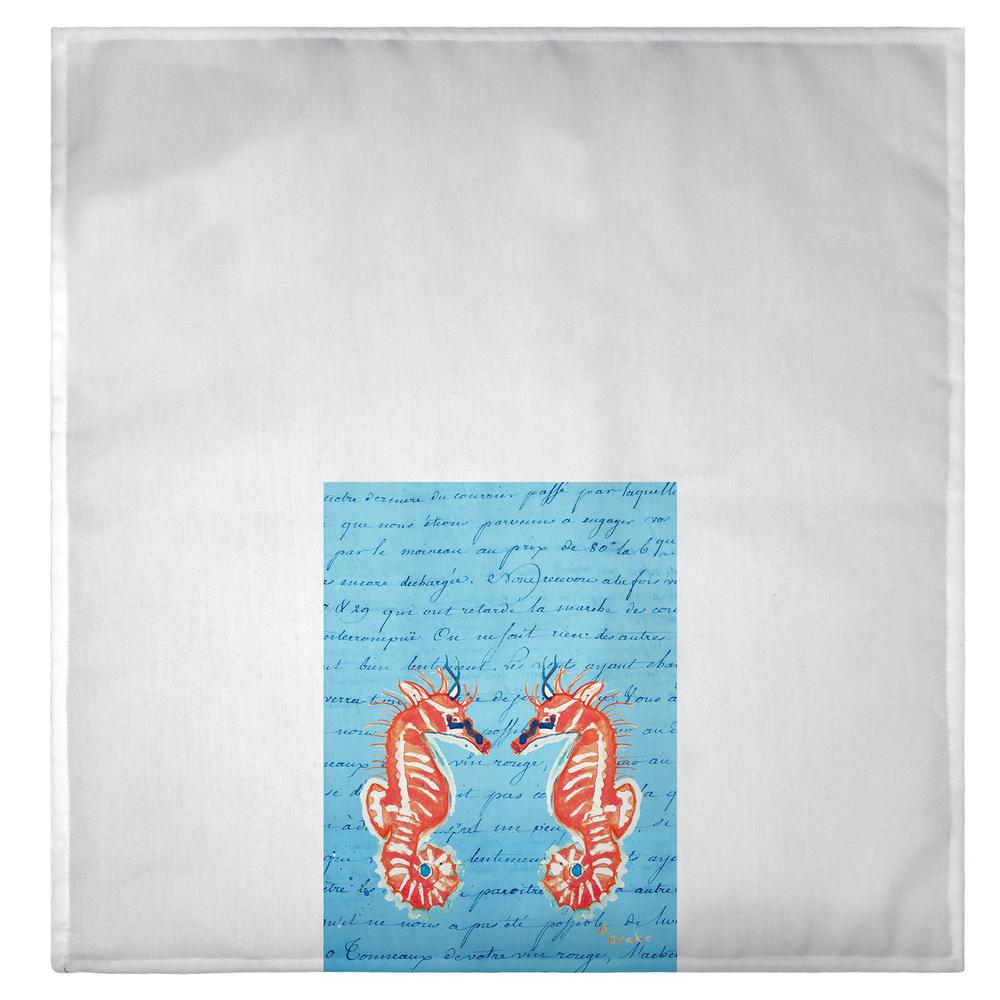Coral Sea Horses Blue Script Guest Towel. Picture 2