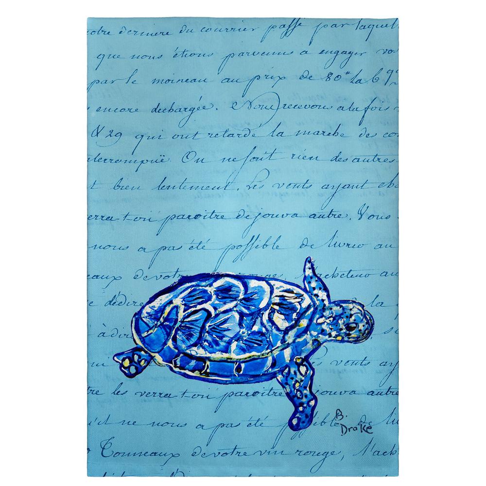 Blue Script Sea Turtle Guest Towel. Picture 1