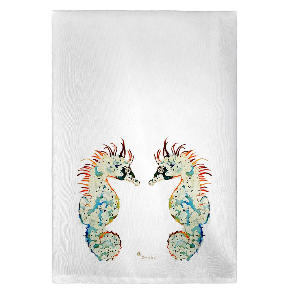 Betsy's Seahorses on White Guest Towel. Picture 1