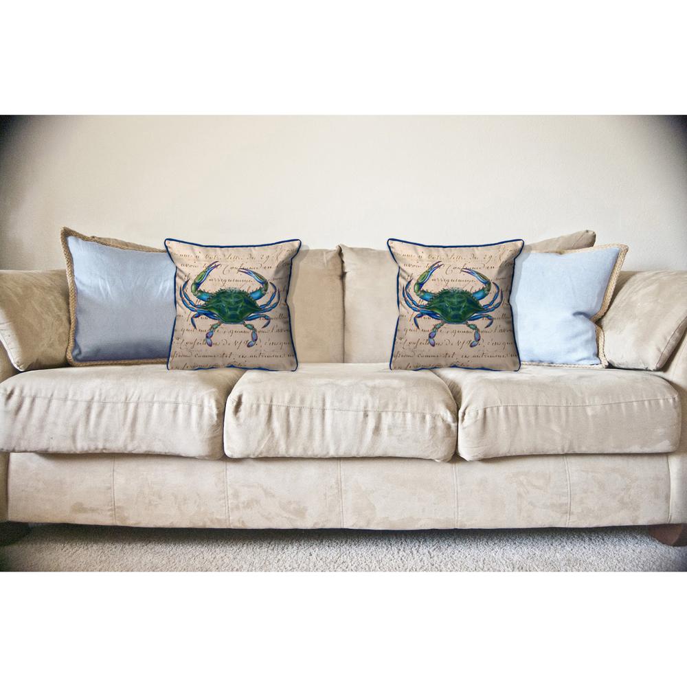 Male Blue Crab Beige Large Indoor/Outdoor Pillow 18x18. Picture 3