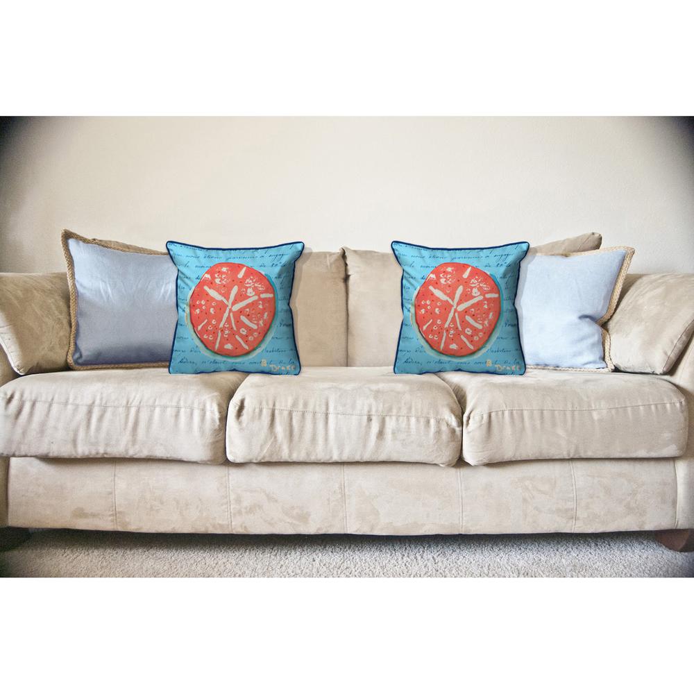 Coral Sand Dollar Blue Large Indoor/Outdoor Pillow 18x18. Picture 3
