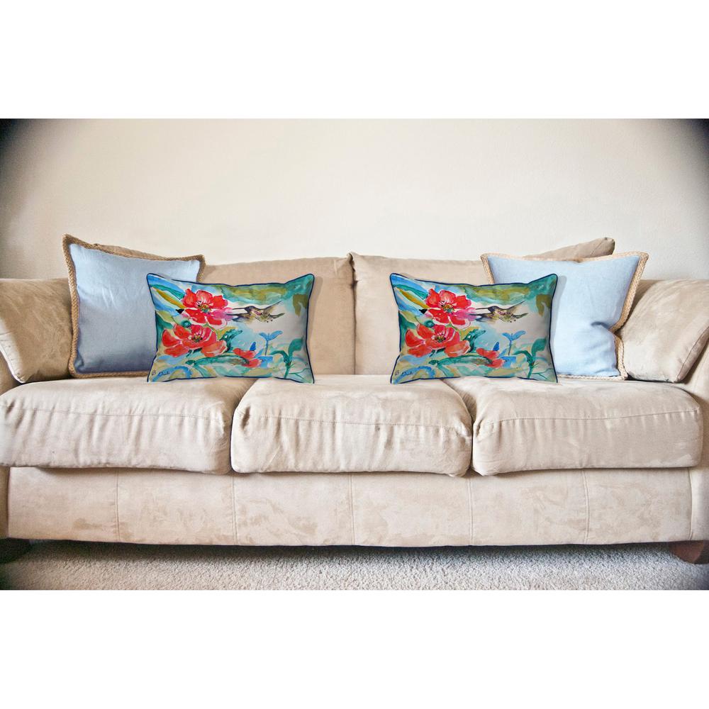 Hummingbird & Red Flower Large, Indoor/Outdoor Pillow 16x20. Picture 3