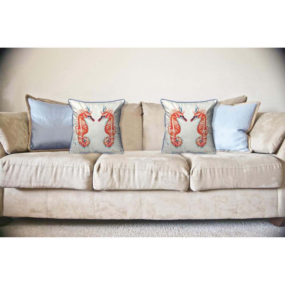 Coral Sea Horses Large Indoor/Outdoor Pillow 18x18. Picture 3