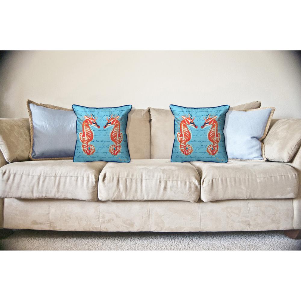 Coral Sea Horses Blue Large Indoor/Outdoor Pillow 18x18. Picture 3