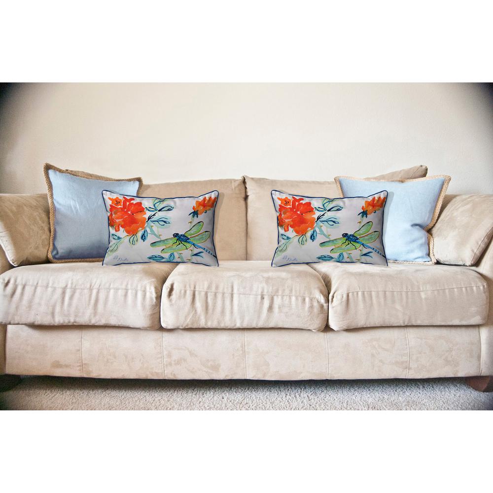Dragonfly & Red Flower Large Indoor/Outdoor Pillow 16x20. Picture 3