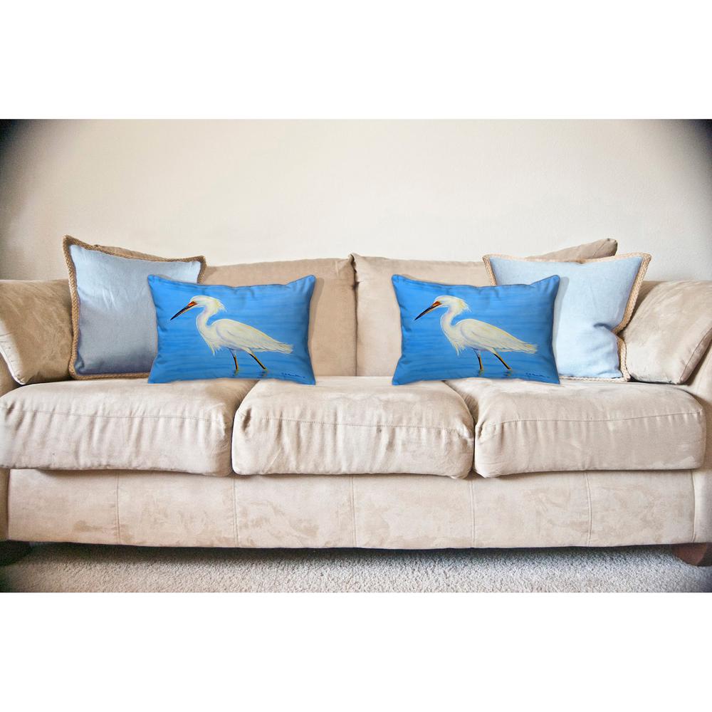 Stalking Snowy Egret Large Corded Indoor/Outdoor Pillow 16x20. Picture 3
