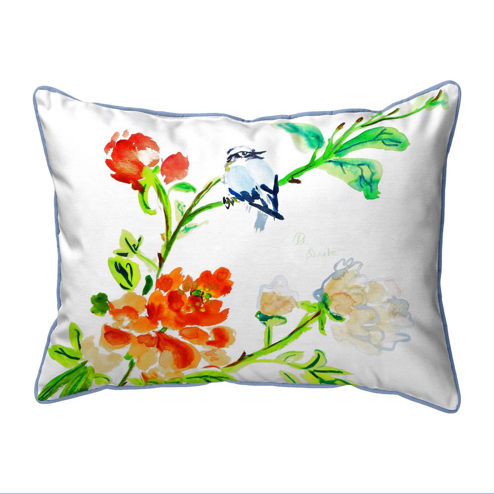 Blue Bird & Flowers Large Indoor/Outdoor Pillow 16x20. Picture 1