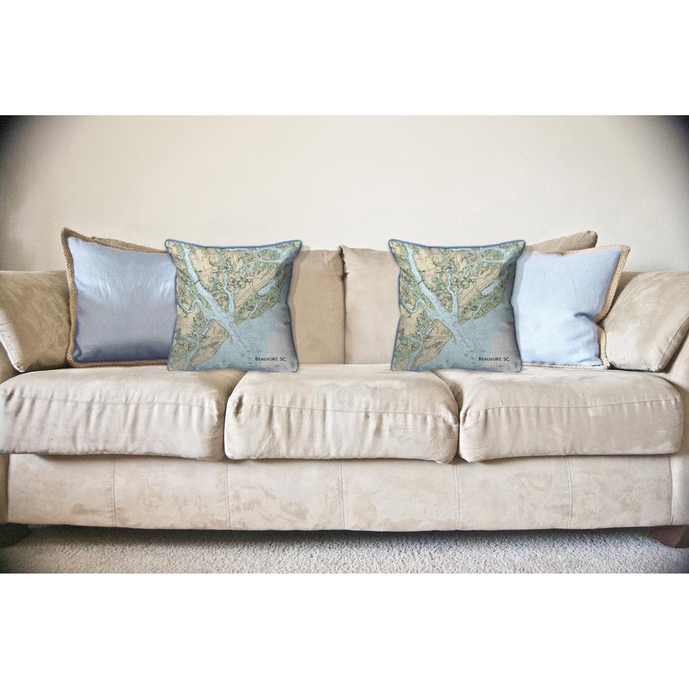 Beaufort, SC Nautical Map Large Corded Indoor/Outdoor Pillow 18x18. Picture 3
