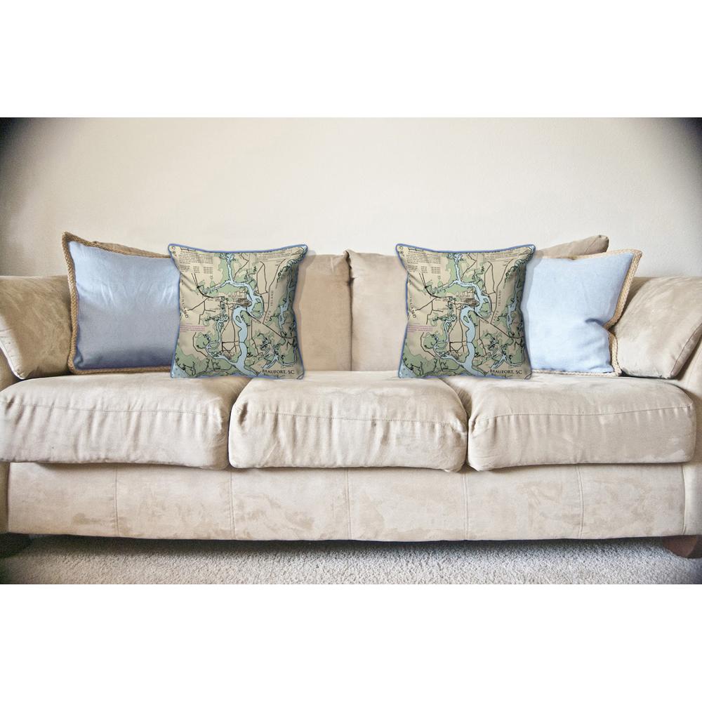 Beaufort - Detail, SC Nautical Map Large Corded Indoor/Outdoor Pillow 18x18. Picture 3