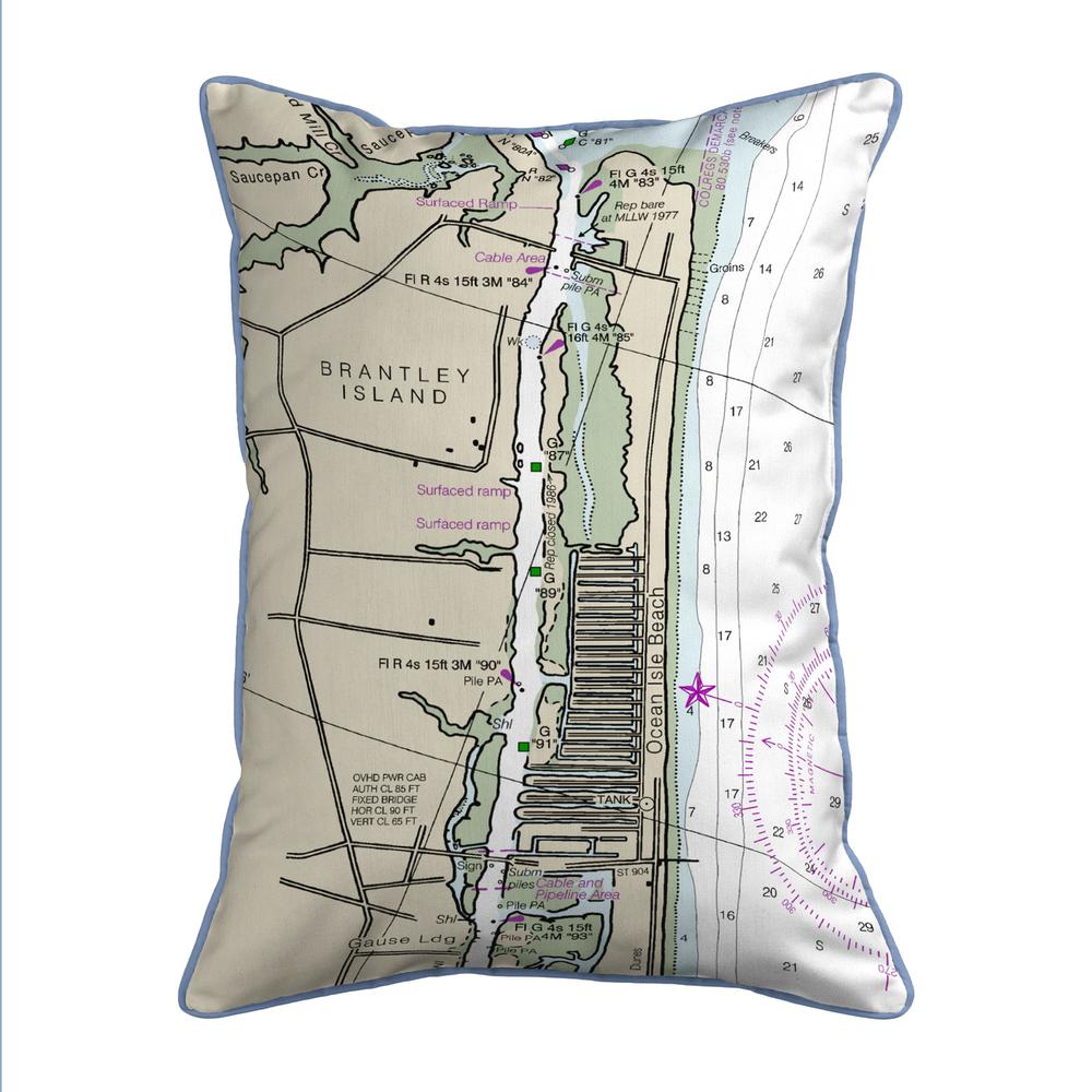 Ocean Isle, NC Nautical Map Large Corded Indoor/Outdoor Pillow 16x20. Picture 1