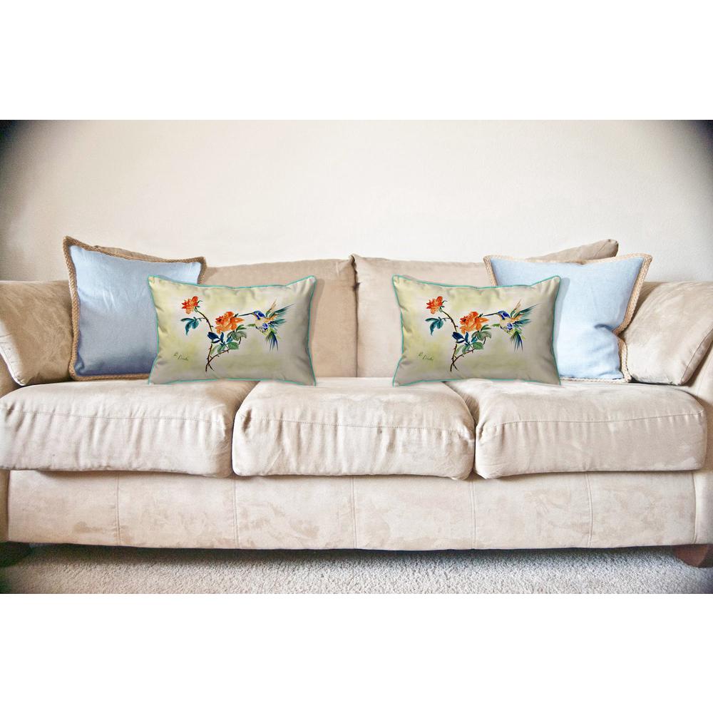 Hummingbird & Rose Large Indoor/Outdoor Pillow 16x20. Picture 3