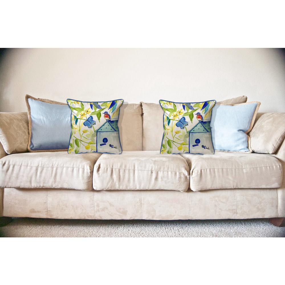 Blue Bird House Large Indoor/Outdoor Pillow 18x18. Picture 3