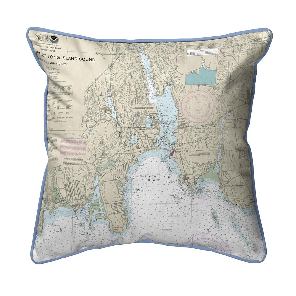 North Shore Long Island to Niantic Bay, CT Nautical Map Large Corded Indoor/Outdoor Pillow 18x18. Picture 1