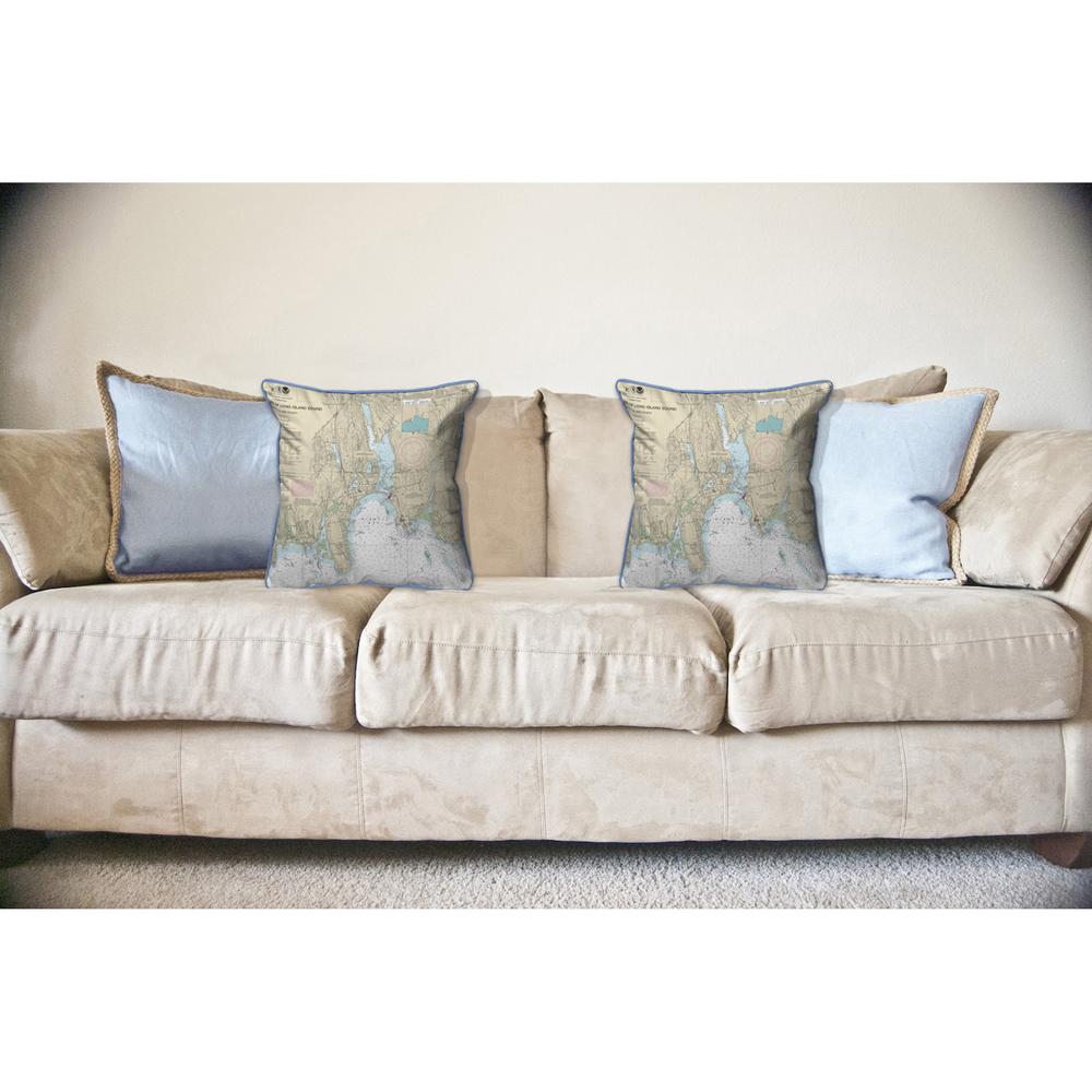 North Shore Long Island to Niantic Bay, CT Nautical Map Large Corded Indoor/Outdoor Pillow 18x18. Picture 3