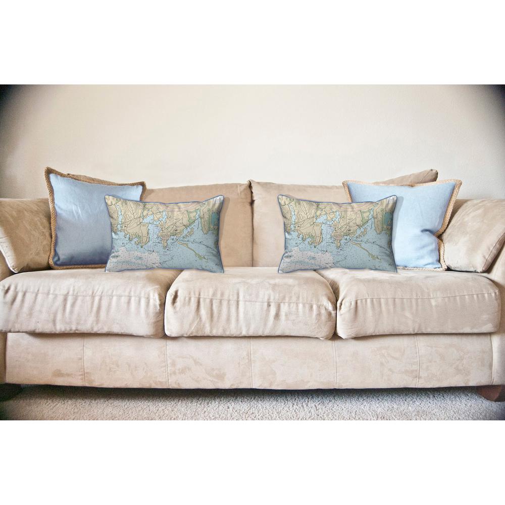 Stonington Harbor, CT Nautical Map Large Corded Indoor/Outdoor Pillow 16x20. Picture 3