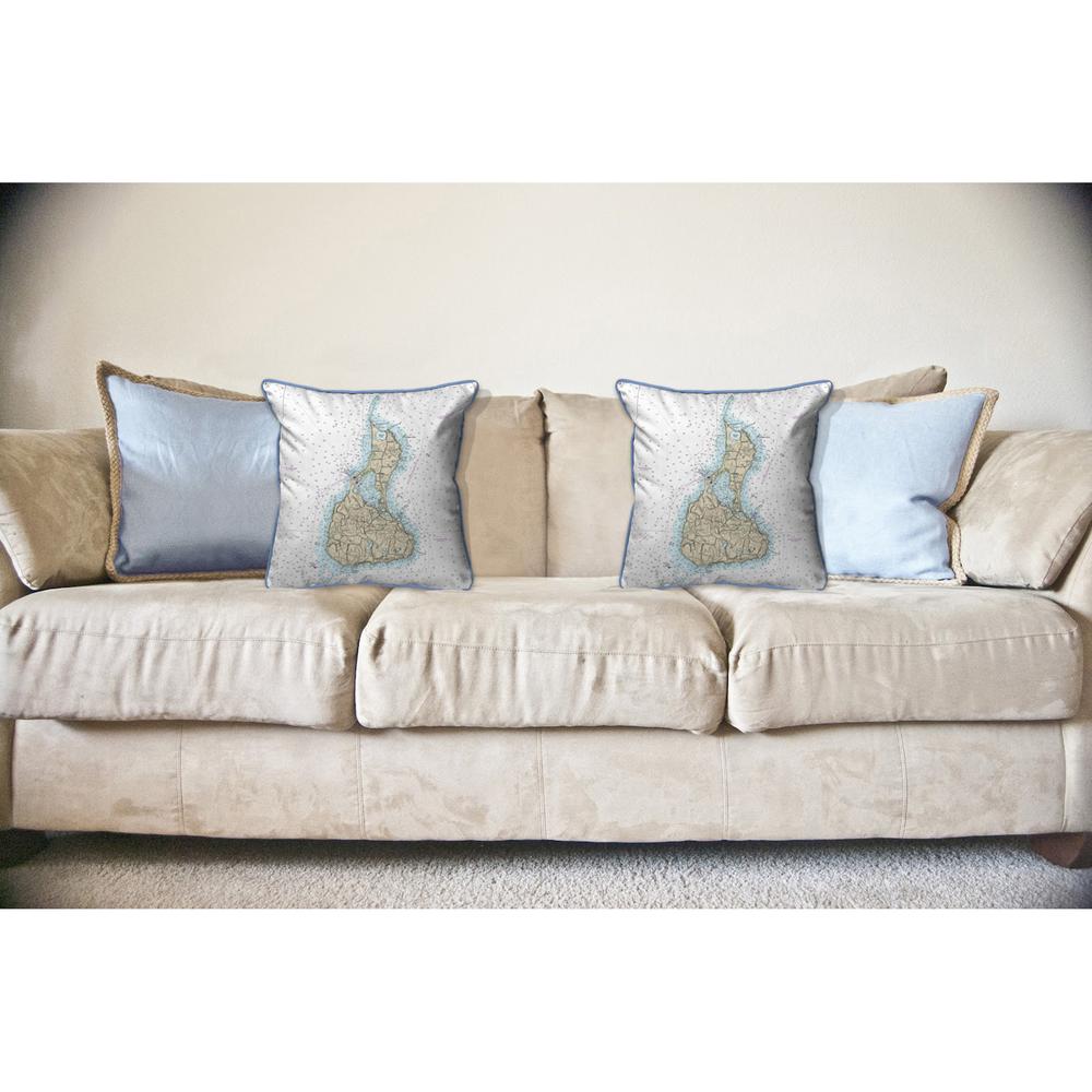 Block Island, RI Nautical Map Large Corded Indoor/Outdoor Pillow 18x18. Picture 3