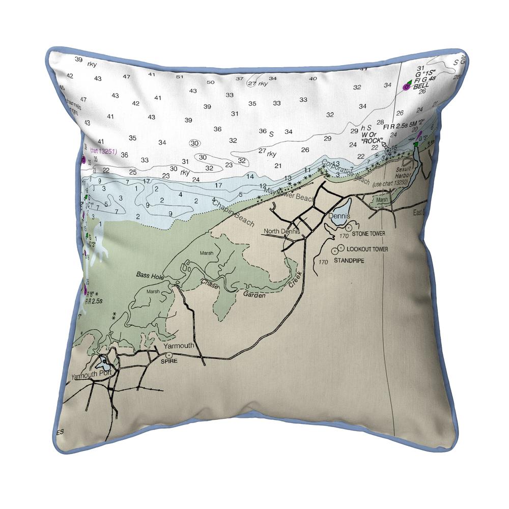Cape Cod - Dennis, MA Nautical Map Large Corded Indoor/Outdoor Pillow 18x18. Picture 1